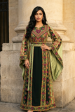 Green Embroidered Palestinian Thobe with Wide Sleeves
