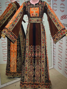 New Collection Orange Jennah wnar Malacca Thoub Silk Velvet  Embroidery Thoub come with Belt