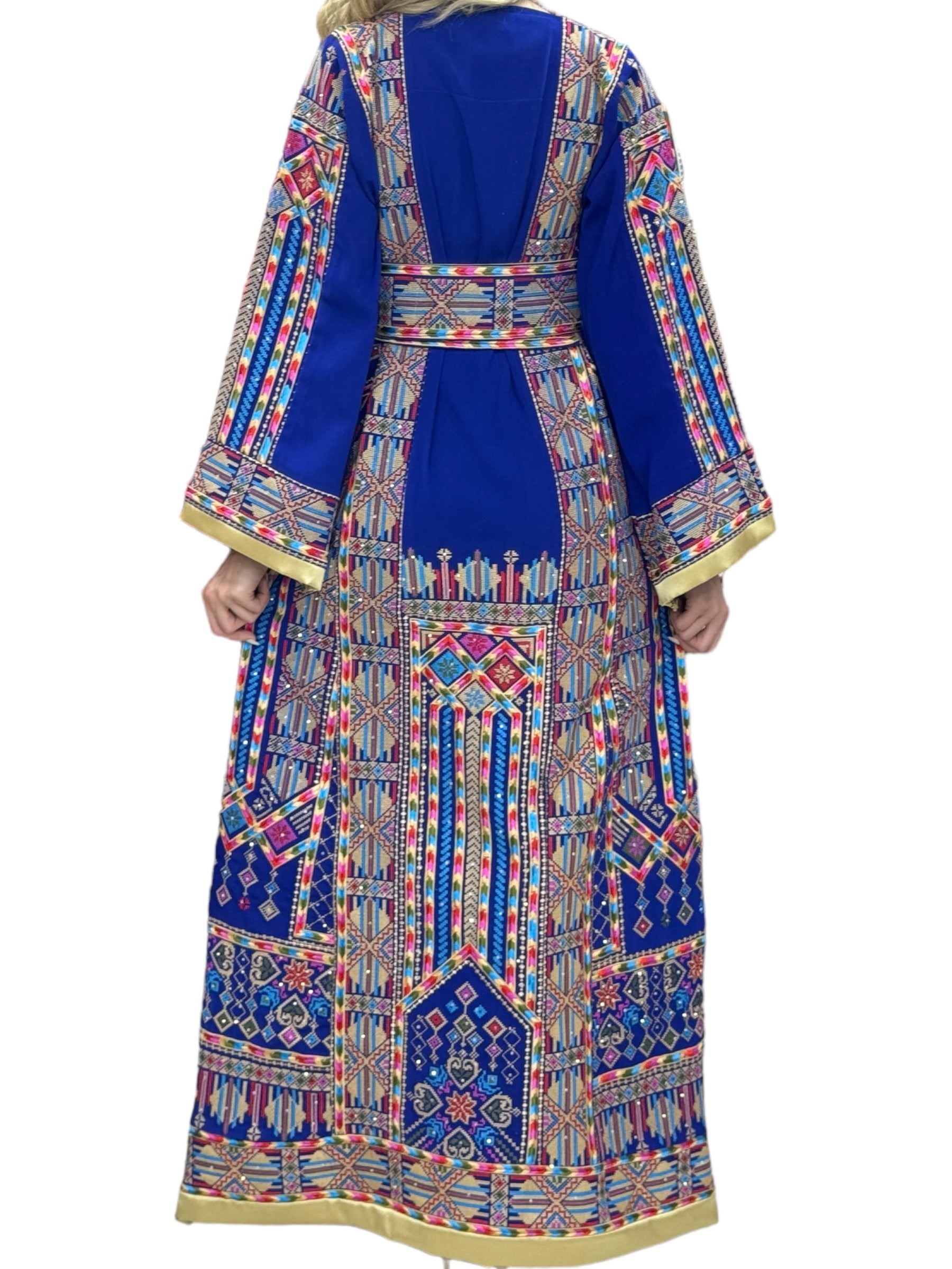 Blue Palestinian Thobe With Embroidery Belt