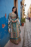 Green Thoub Embroidered Palestinian Featuring Wide Sleeve