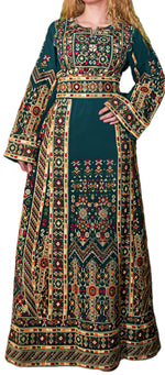 Load image into Gallery viewer, Green Embroidered Jordanian Palestinian Thoub Dress
