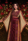 Luxury Traditional Palestinian Embroidered Dress Palestinian Thobe with Wide Sleeves and Belt