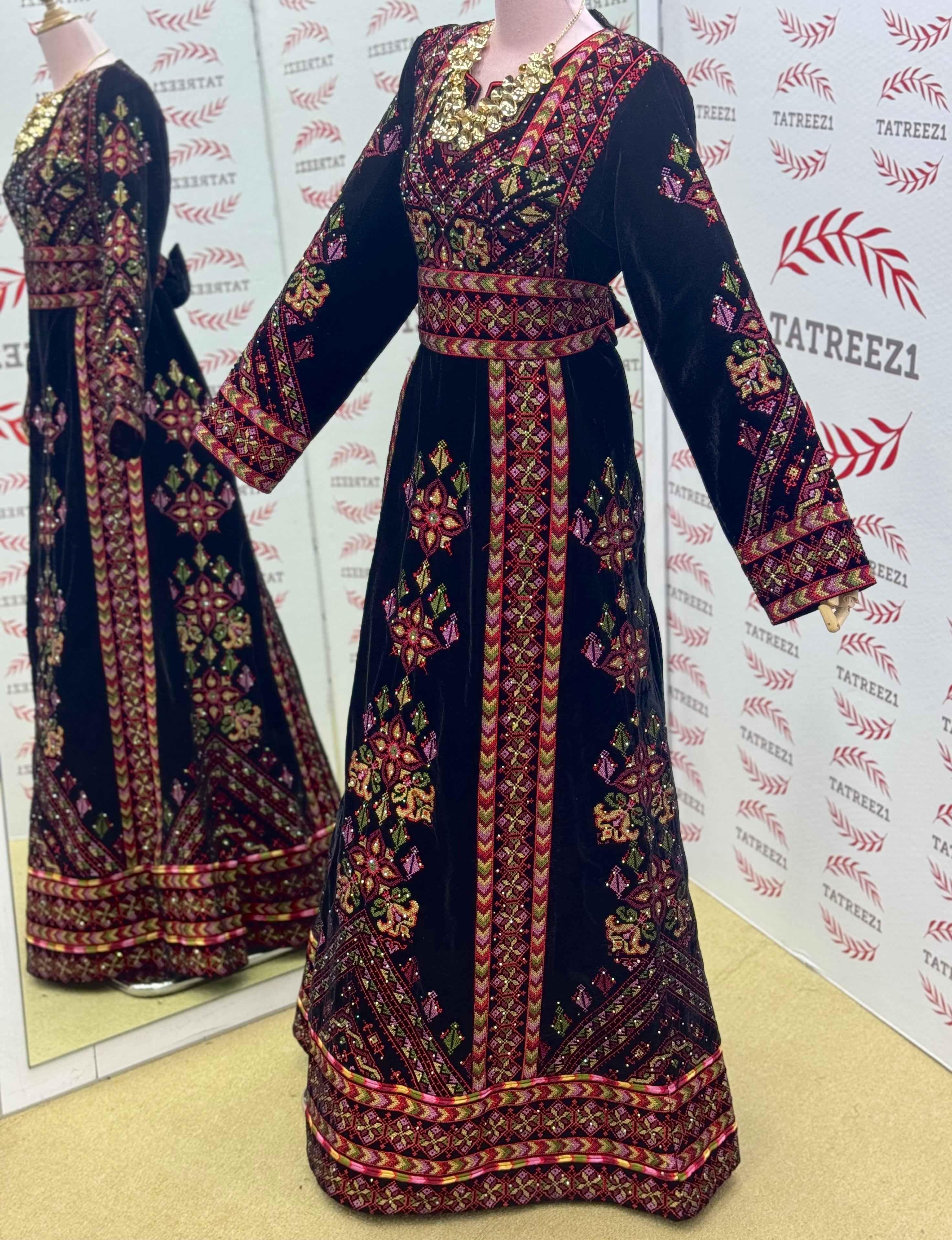 Black Velvet Embroidery Palestinian Fellahi Thobe