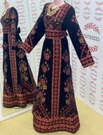 Load image into Gallery viewer, Black Velvet Embroidery Palestinian Fellahi Thobe
