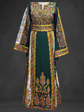 Traditional Palestinian Green Thobe with Intricate Embroidery – Machine Made with Matching Head Scarf