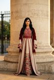 Light beige Elegance Thoub with Overskirt Thoub with Floral Embroidery