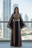 Silk Velvet Blue Thobe with Golden Stone Embroidery