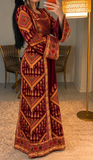 Maroon Gold Embroidery Silk Velvet Stone Thobe
