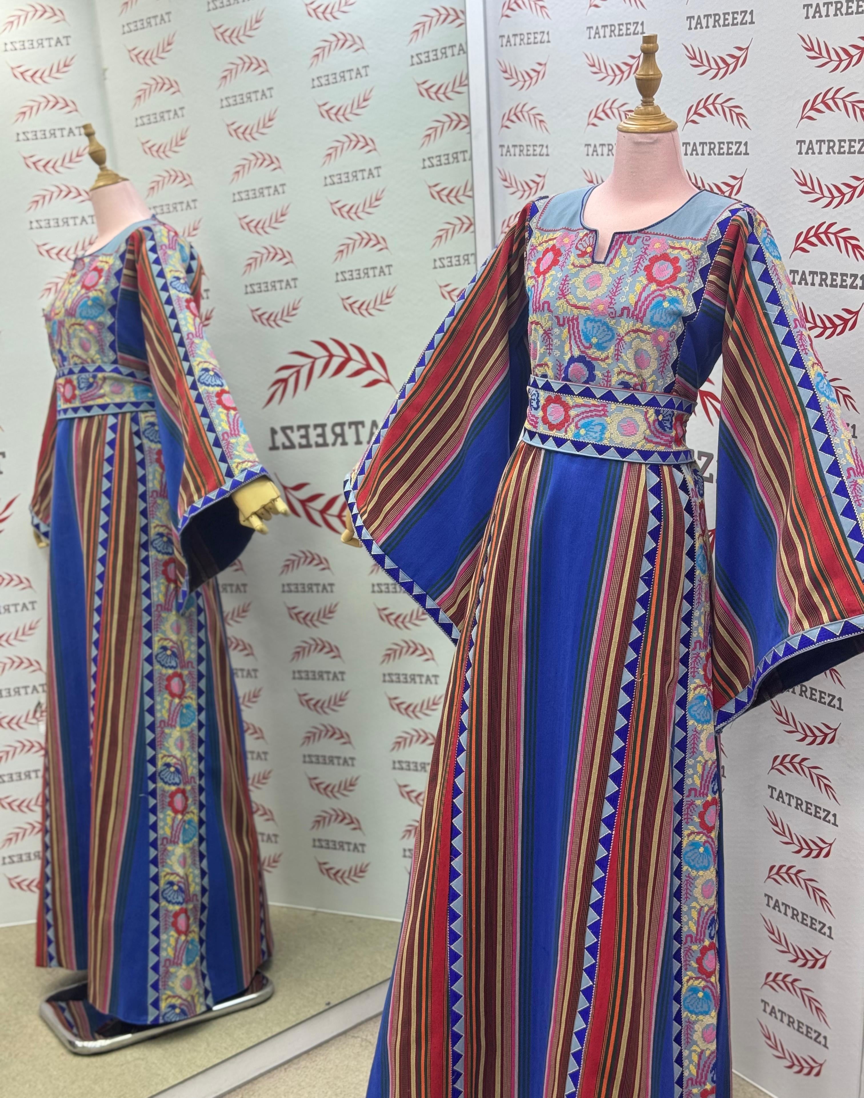 Blue Majdalway Embroidered Palestinian Fellahi Thobe