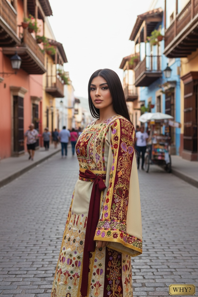 Baharej Thoub Luxury Embellishments Beige Shade Embroidered Palestinian Thobe