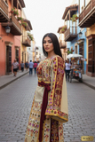 Baharej Thoub Luxury Embellishments Beige Shade Embroidered Palestinian Thobe