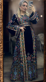 Load image into Gallery viewer, Blue Thoub Tatreez Palestinian Fellahi Thobe With Embroidery Belt
