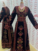 Load image into Gallery viewer, Black Velvet Embroidery Palestinian Fellahi Thobe
