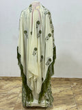 Ivory Green Palestinian Thobe Set Matching Shawl & Double-Sided Belt