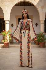 Load image into Gallery viewer, Beige Simple &amp; Classic And Elegant Emberoidery Dress With Matching belt
