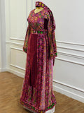 Magenta Malacca silk Velvet Material Stone Embroidery Thoub With Matching Headpiece and reversible belt