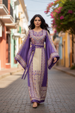 Purple thoub Embroidered Palestinian Fellahi Thobe With Belt