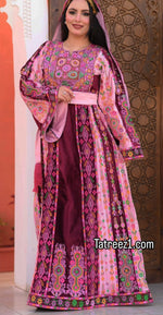 Load image into Gallery viewer, Magenta Malacca Velvet Material Stone Embroidery Thoub With Matching Headpiece and reversible belt
