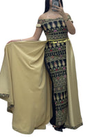 Load image into Gallery viewer, Black/ Gold  Dress Off Shoulder Embroidered long Overskirt
