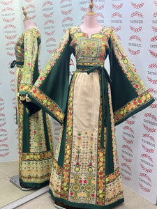 The Green & Cream Palestinian Tatreez Thobe Heritage Elegance Embroidered Dress
