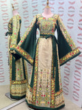 The Green & Cream Palestinian Tatreez Thobe Heritage Elegance Embroidered Dress