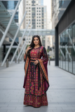 Dark maroon Embroidered Palestinian Thobe Featuring Wide Sleeve