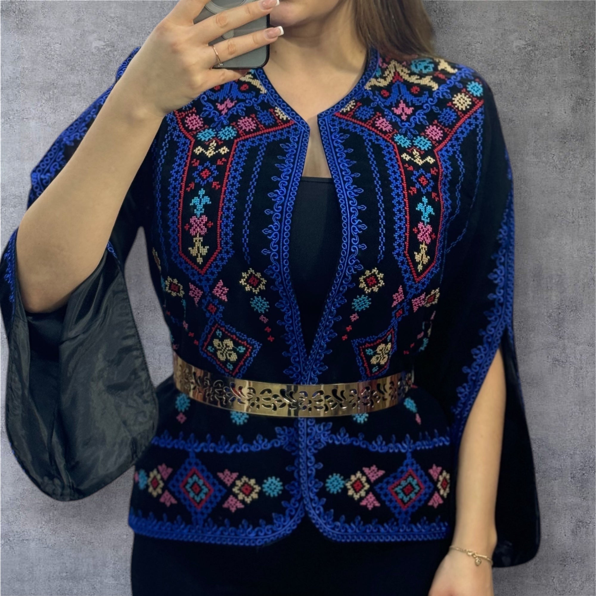 Royal Blue Short jacket Embroidery with brilliant hues