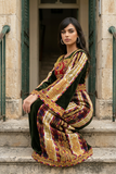 Qasab Green Malacca Silk German Velvet Thoub with Embroidery