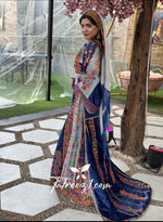 Load image into Gallery viewer, Blue Malacca Silk Velvet Thoub with Stone Embroidery and Overskirt
