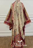 Traditional Palestinian Beige Thobe with Embroidery – Machine Made with Matching Head Scarf
