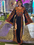 Black Silk Light Velvet Traditional Embroidered Thoub With Matching Headpiece