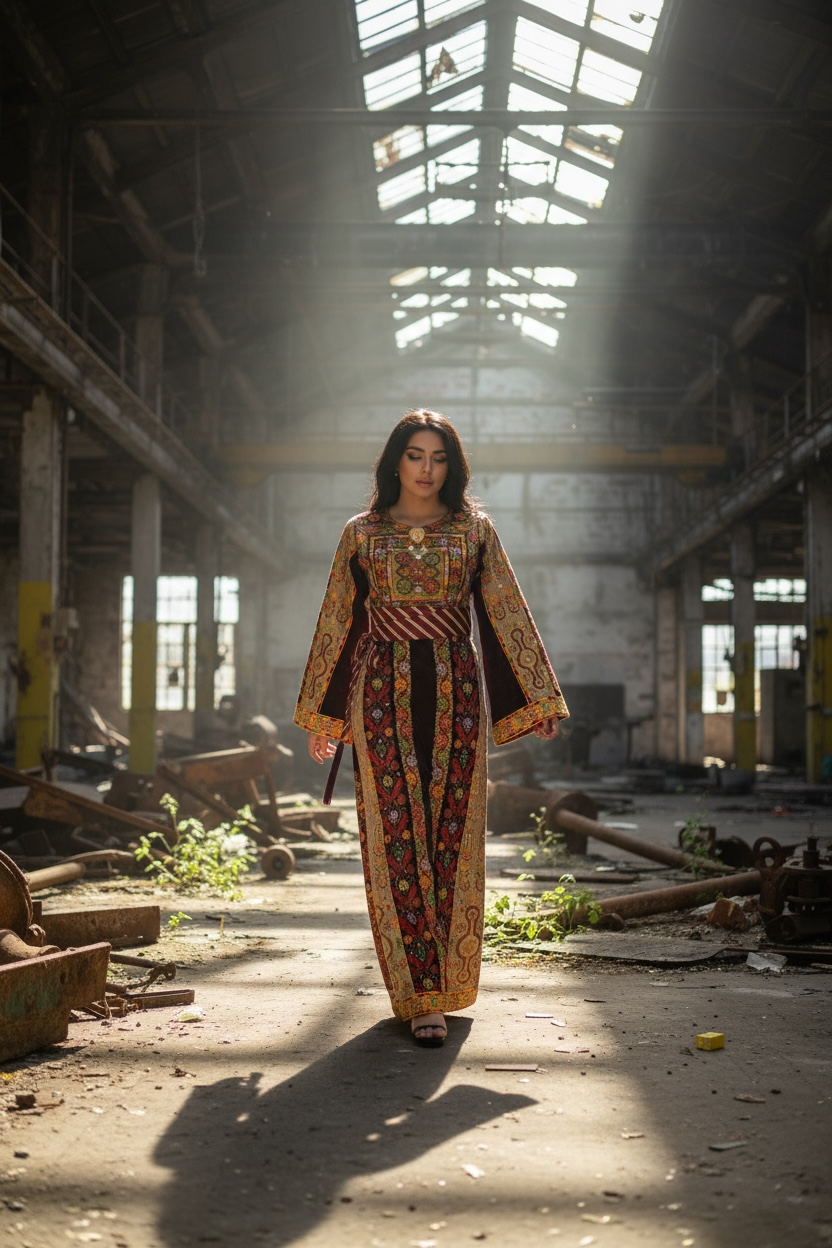 Maroon German velvet Palstainen Golden Embroidery Traditional Long Thoub