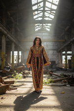 Load image into Gallery viewer, Maroon German velvet Palstainen Golden Embroidery Traditional Long Thoub
