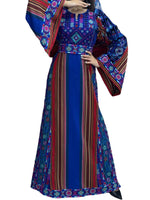 Charger l&#39;image dans la galerie, Royal Blue Multicolor Majdalway Embroidered Palestinian Fellahi Thobe
