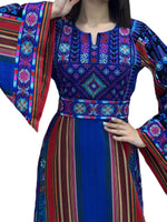 Load image into Gallery viewer, Royal Blue Multicolor Majdalway Embroidered Palestinian Fellahi Thobe
