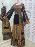 Golden Embroidery Silk Dark Brown Velvet Stone Thobe