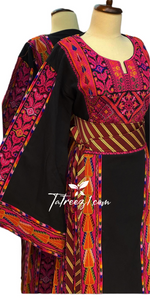 Load image into Gallery viewer, Black Etameen Traditional Multicolored Embroidery Palestinian Fellahi Thobe
