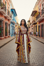 Charger l'image dans la galerie, Floral Embroidered Palestinian Thobe with Wide Sleeves and Belt
