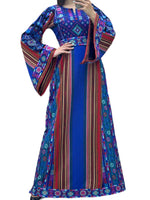 Load image into Gallery viewer, Royal Blue Multicolor Majdalway Embroidered Palestinian Fellahi Thobe
