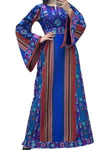 Royal Blue Multicolor Majdalway Embroidered Palestinian Fellahi Thobe