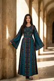 Blue Front Embroidery Silk Dress