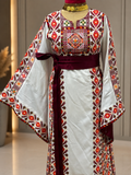 Crimson Heritage Palestinian Thobe Set – White Shawl & Reversible Embroidered Belt