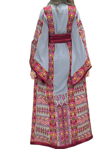 Gray Thobe Embroidered Palestinian With Embroidery Belt