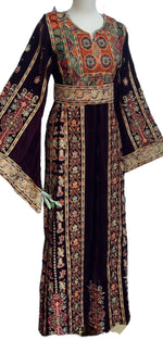 Load image into Gallery viewer, Maroon Thoub Tatreez Palestinian Fellahi Thobe With Embroidery Belt
