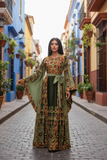 Green Glow Satin Bell Sleeve Thoub