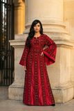 Red Front Embroidery Silk Dress