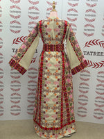 Load image into Gallery viewer, Beige &amp; Maroon Thobe with Geometric Floral Embroidery
