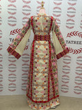 Beige & Maroon Thobe with Geometric Floral Embroidery
