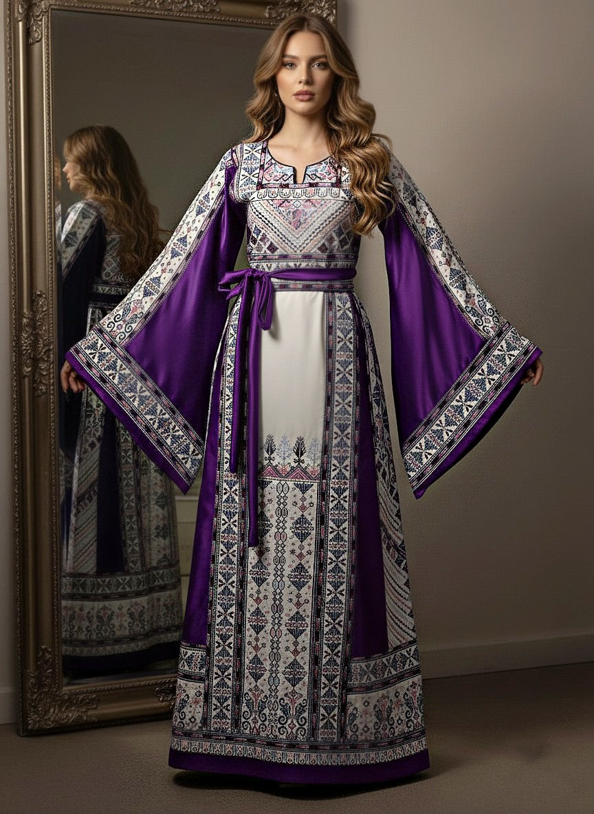 Purple Embroidery Traditional Palestinian Thobe Machine Made