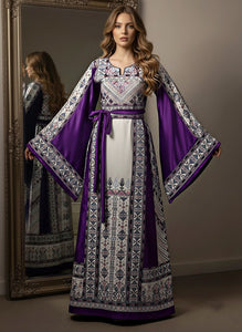 Purple Embroidery Traditional Palestinian Thobe Machine Made